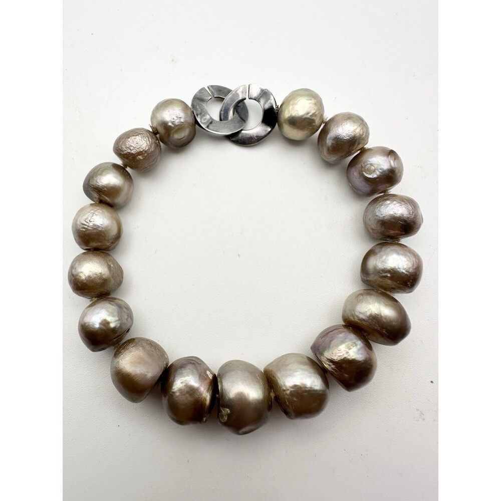 925 Sterling Silver Freshwater Baroque Pearl Bracelet Hand Knotted 8โ 12mm